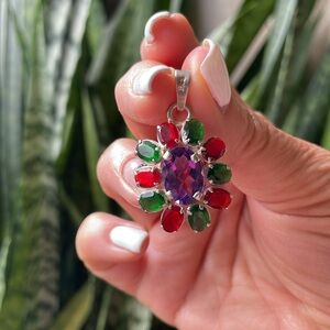 Sterling Silver Multicolor Semi Precious Pendant